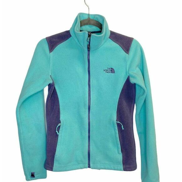 the North Face Fleece Full Zip mock neck Jacket Shell rock Color block Sz Xs - Picture 5 of 11